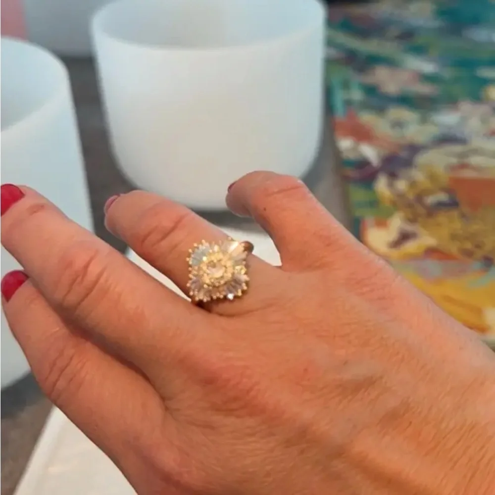 🆕 Elegant Gold Plated CZ Cut Ring Wedding Engagement